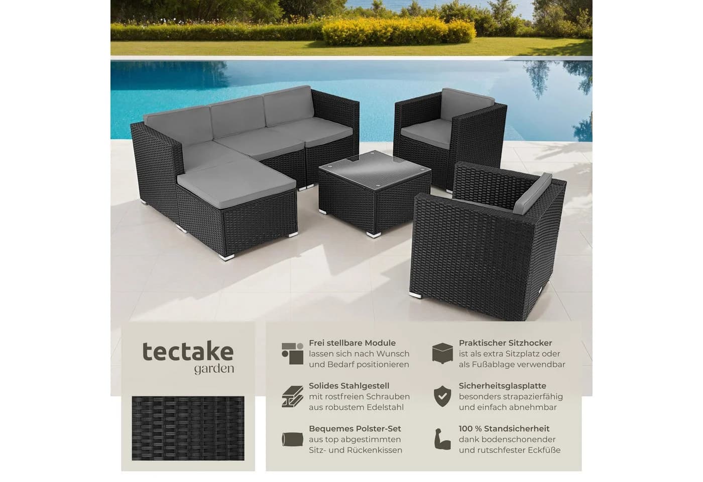 tectake Rattan Lounge für 5 bis 6 Personen UV-beständig variabel aufstellbar - Bild 2