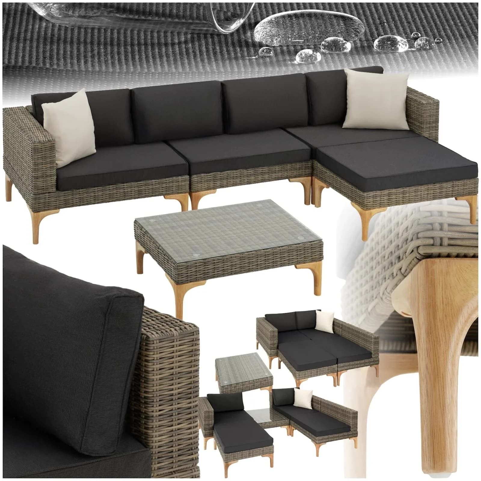 tectake® Rattan Lounge Set mit Aluminiumgestell & Sicherheitsglasplatte - Bild 2