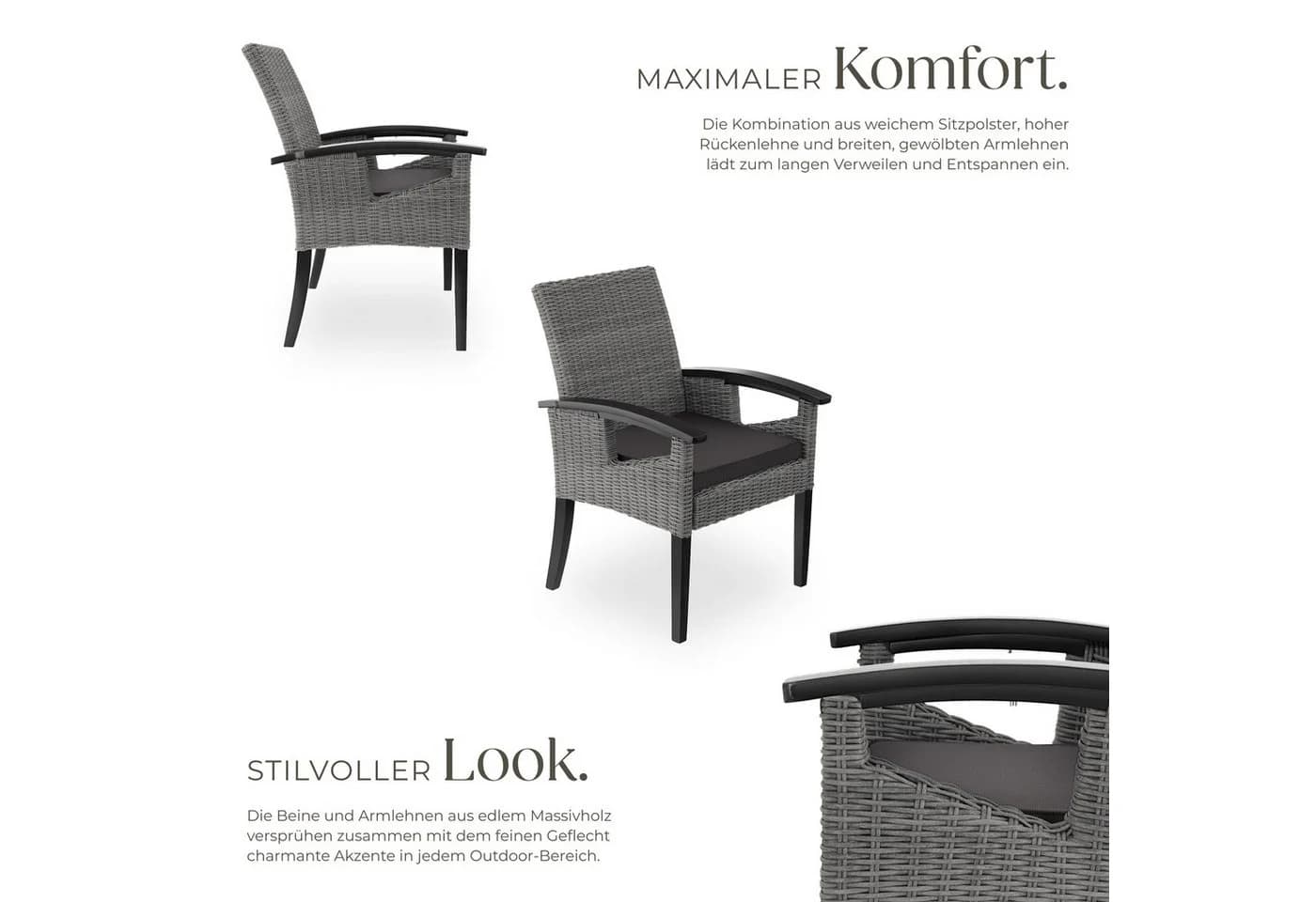 tectake Rattanstuhl mit Holzgestell und Sitzpolster - Bild 4