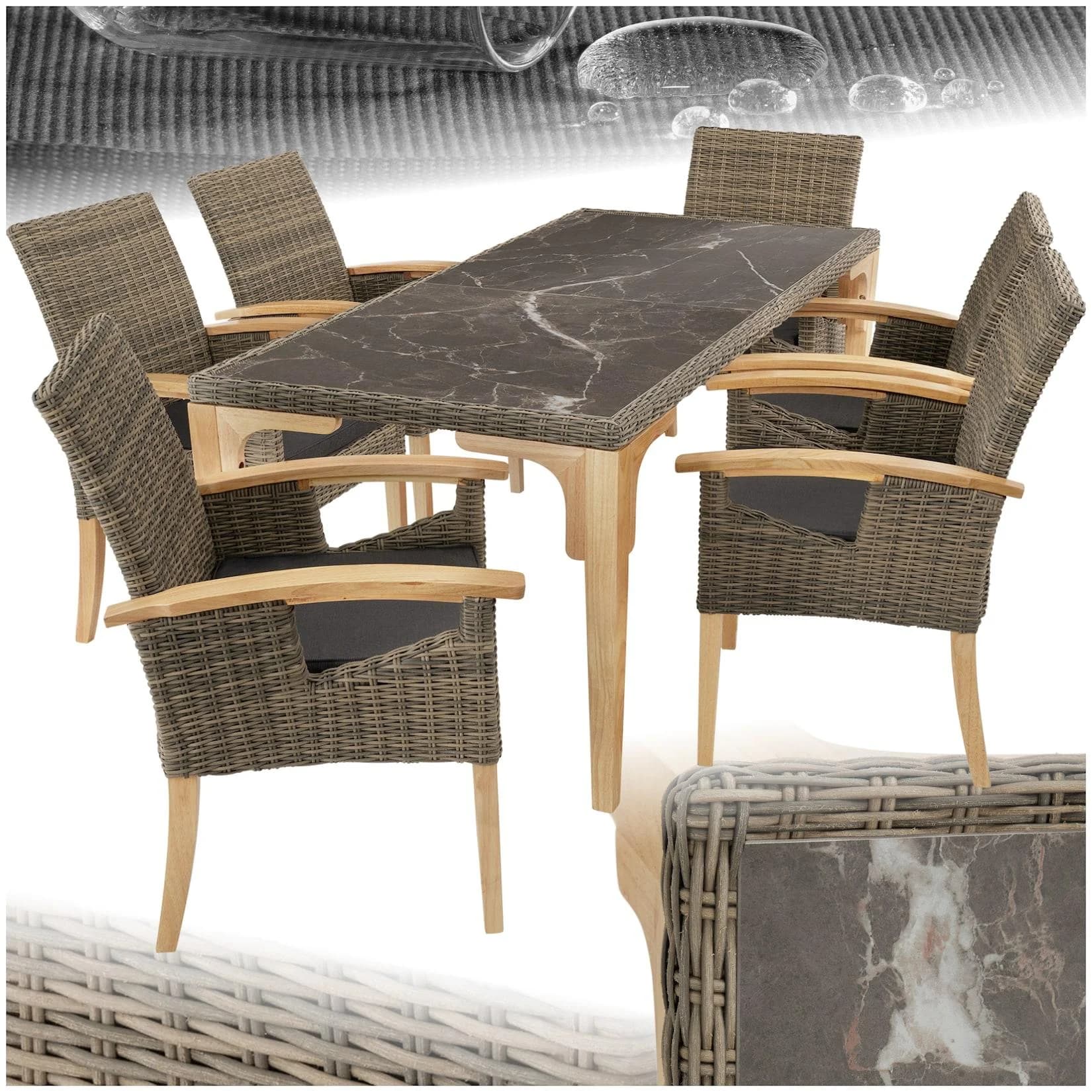 tectake Rattanset 7-tlg. Foggia & Rosarno mit Holzgestell