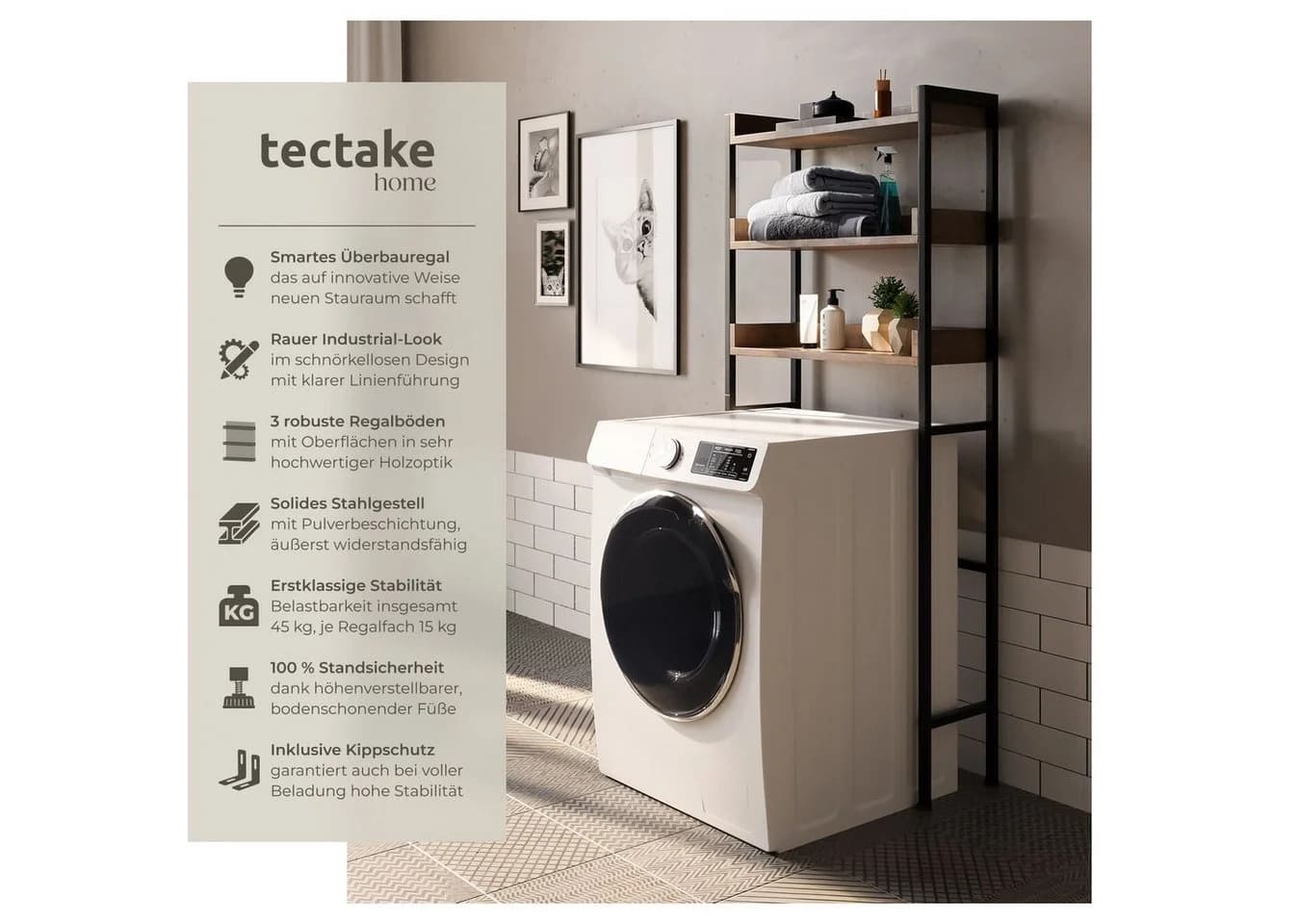 tectake Badregal Industrial Style Dunkelbraun Stahl - Bild 2