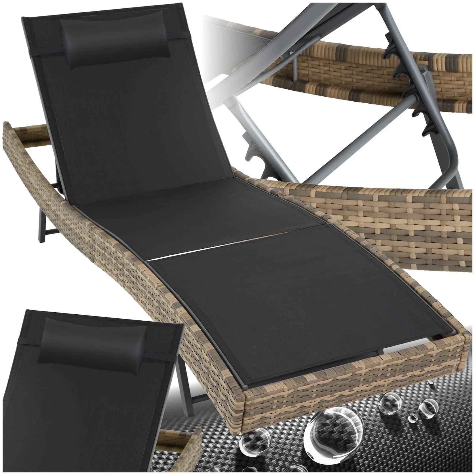 TecTake Rattan Sonnenliege Moana UV-beständig 6-fach verstellbar