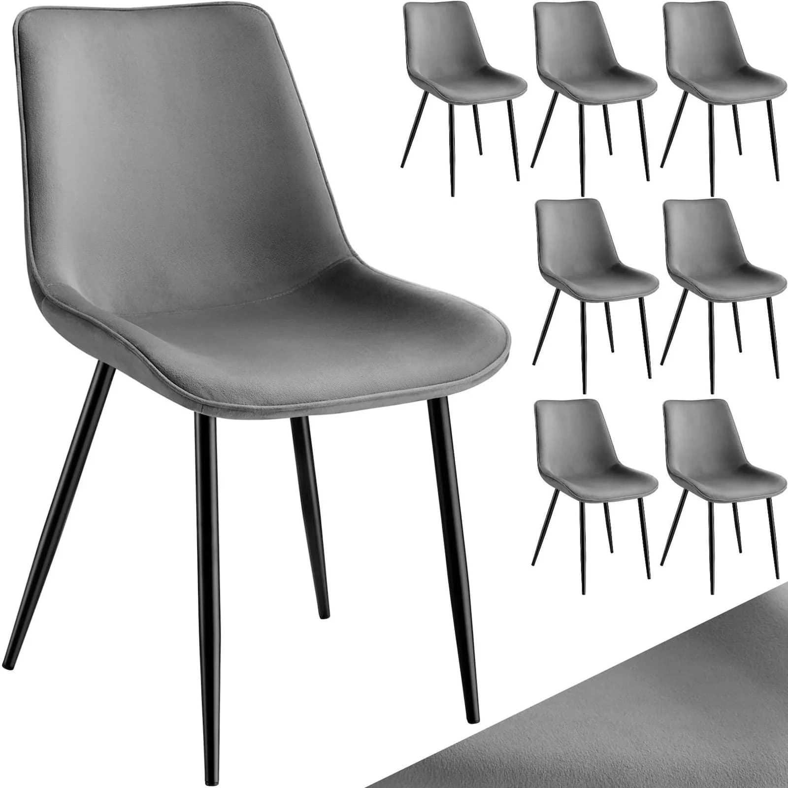 TecTake Monroe Stuhl Set, gepolstert, Samtoptik, schwarze Stahlbeine