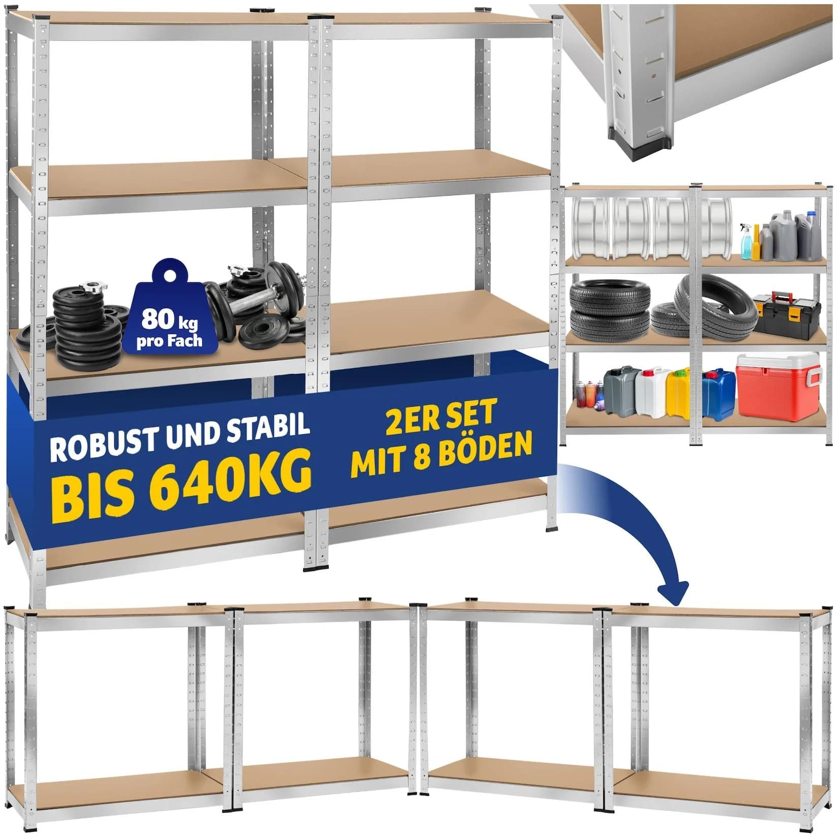 TecTake Schwerlastregal MDF-Böden Höhenverstellbar