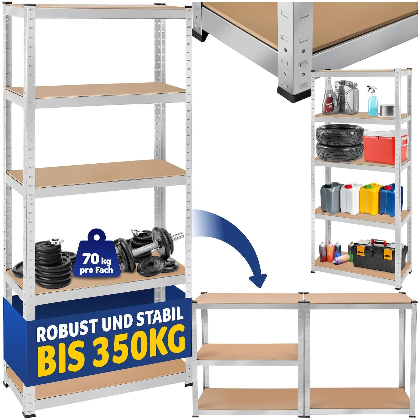 TecTake Schwerlastregal Höhenverstellbare Böden