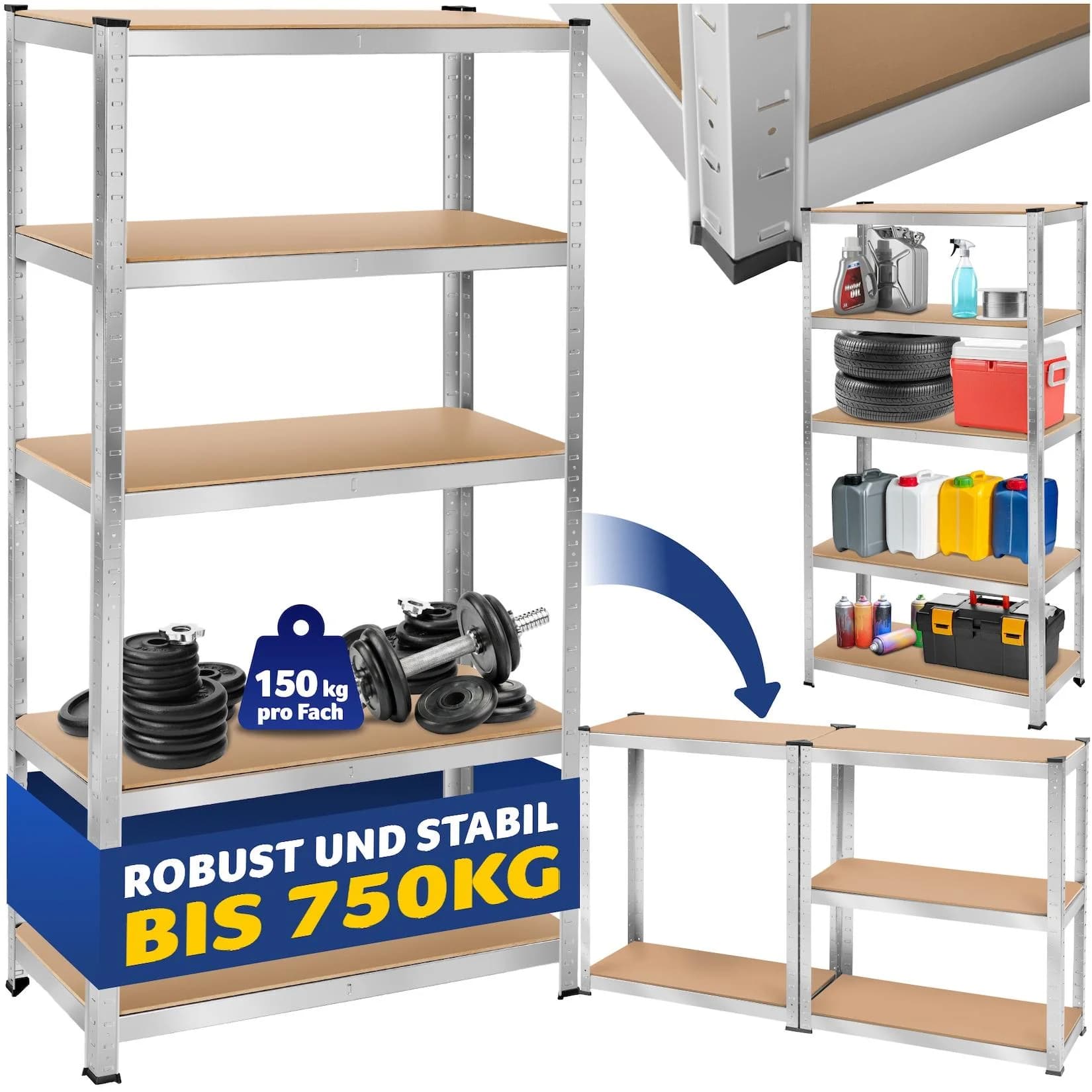 TecTake Schwerlastregal in verschiedenen Ausführungen, belastbare, höhenverstellbare MDF-Böden, schnelle Montage