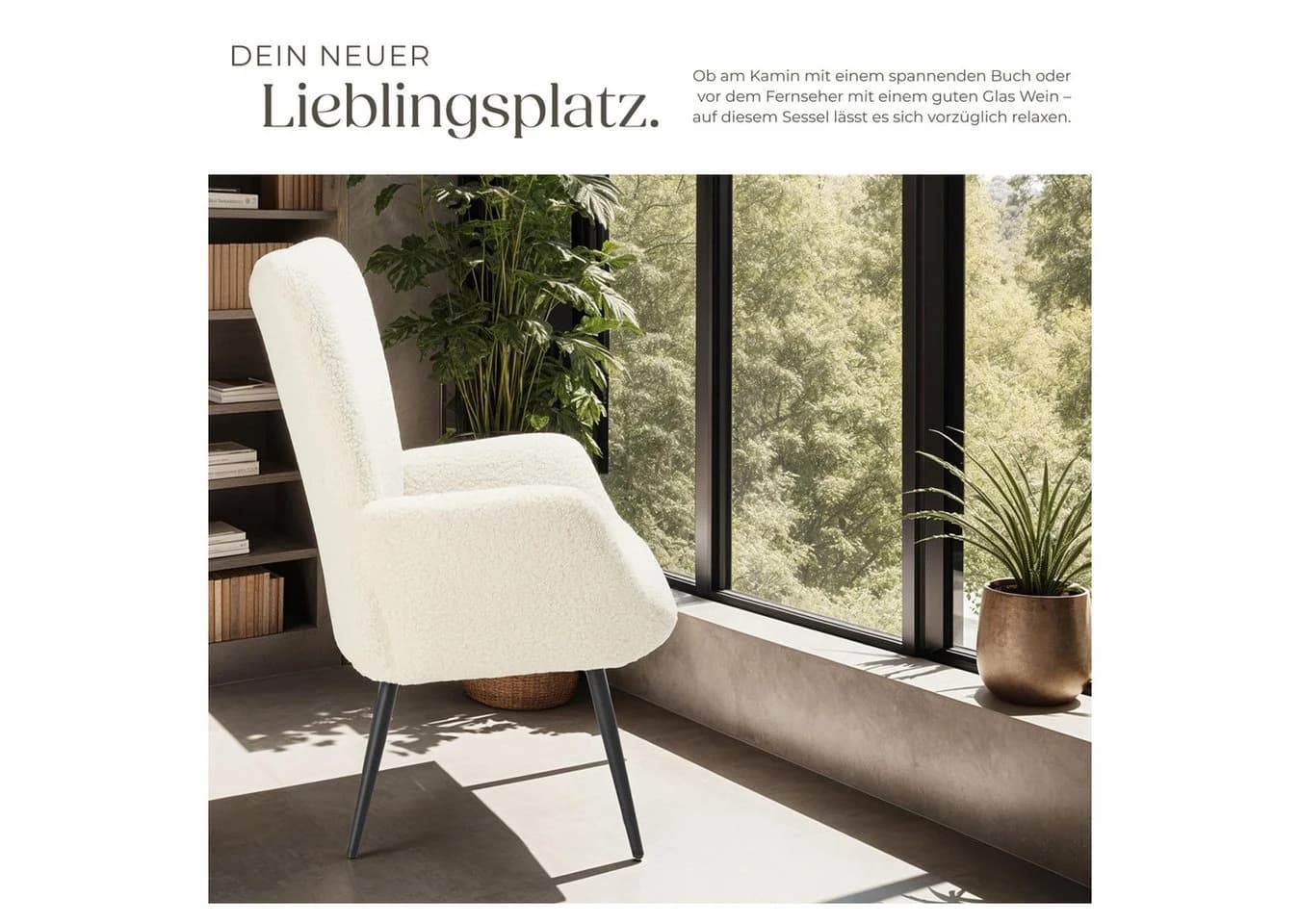 tectake Relaxsessel Hygge Polstersessel Bouclé Creme/Schwarz - Bild 4