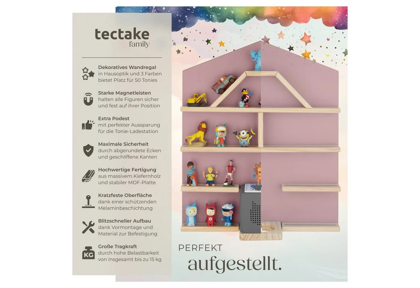 tectake Wandregal Mylittle Story Rosa für bis zu 50 Tonies - Bild 2