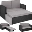 tectake Loungeset Rattan 2-Sitzer mit Hocker Schwarz/Grau Bild 1