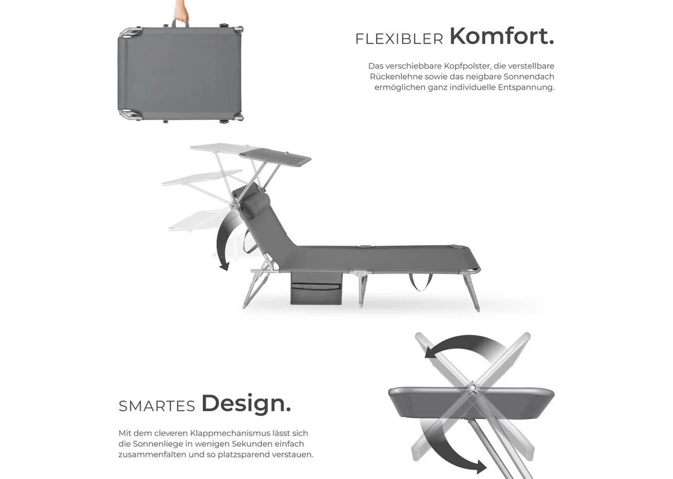 tectake Gartenliege Chloé Grau Verstellbar Klappbar - Bild 4