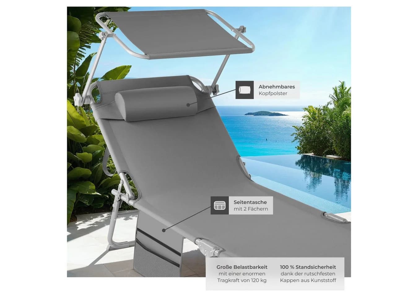 tectake Gartenliege Chloé Grau Verstellbar Klappbar - Bild 5
