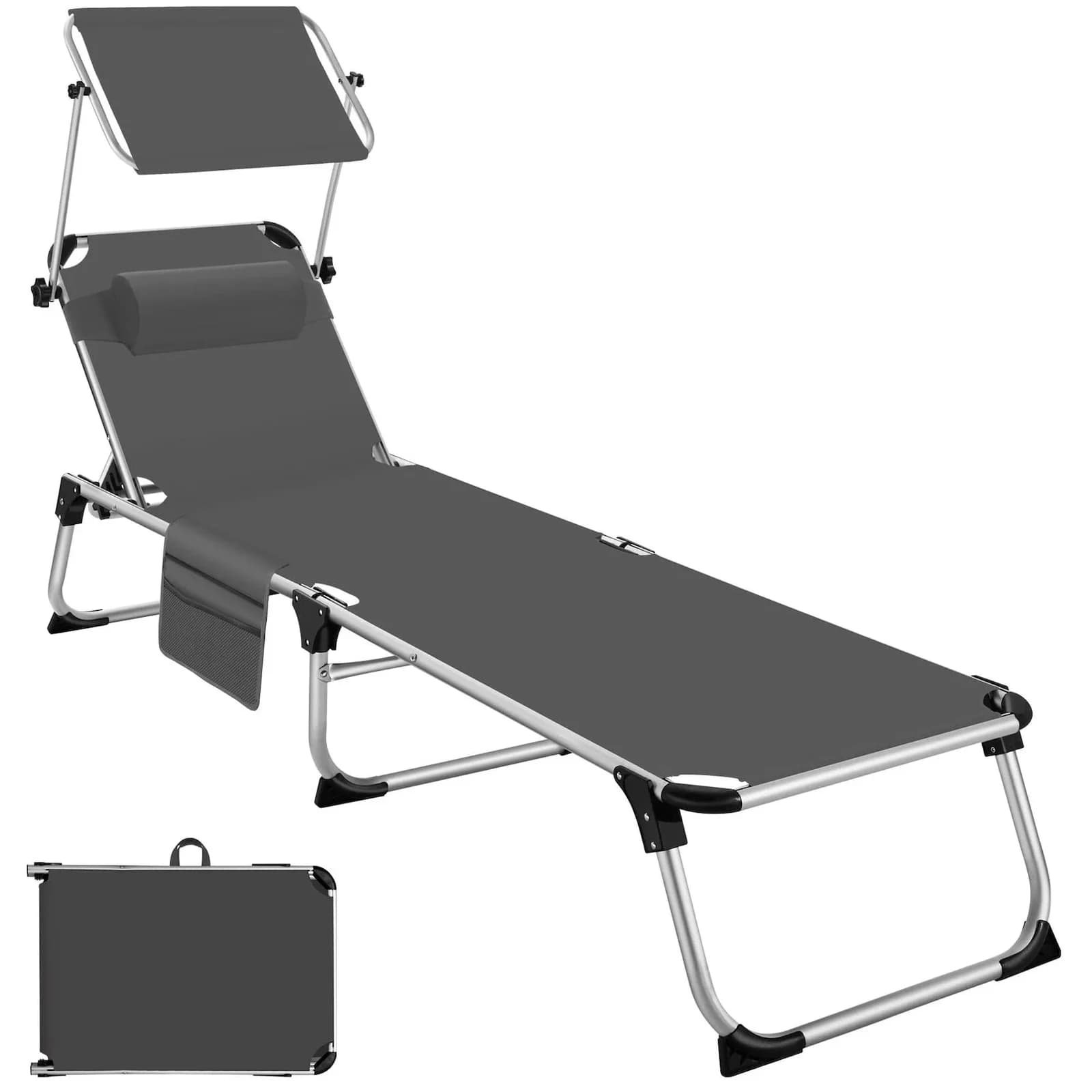 tectake Sonnenliege Aurelie Grau Aluminium mit Sonnendach