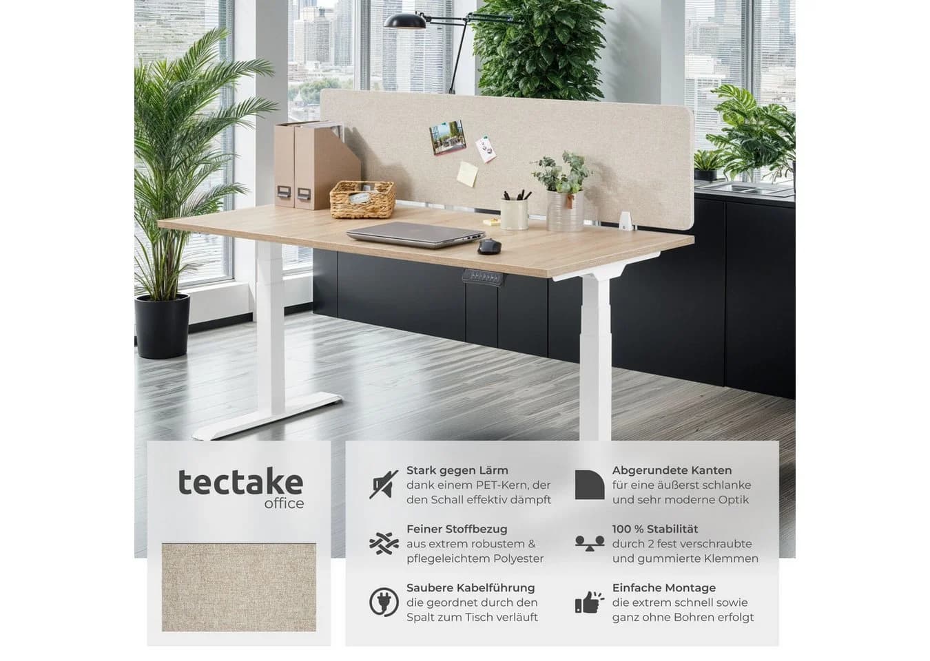 tectake Raumteiler Schreibtisch Trennwand Beige Modern - Bild 2