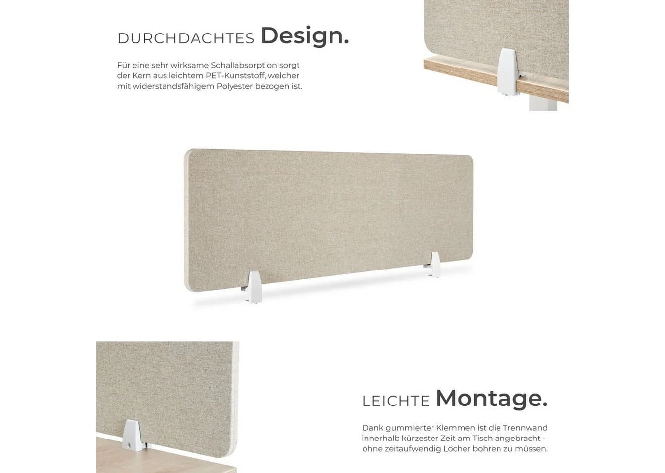 tectake Raumteiler Schreibtisch Trennwand Beige Modern - Bild 5