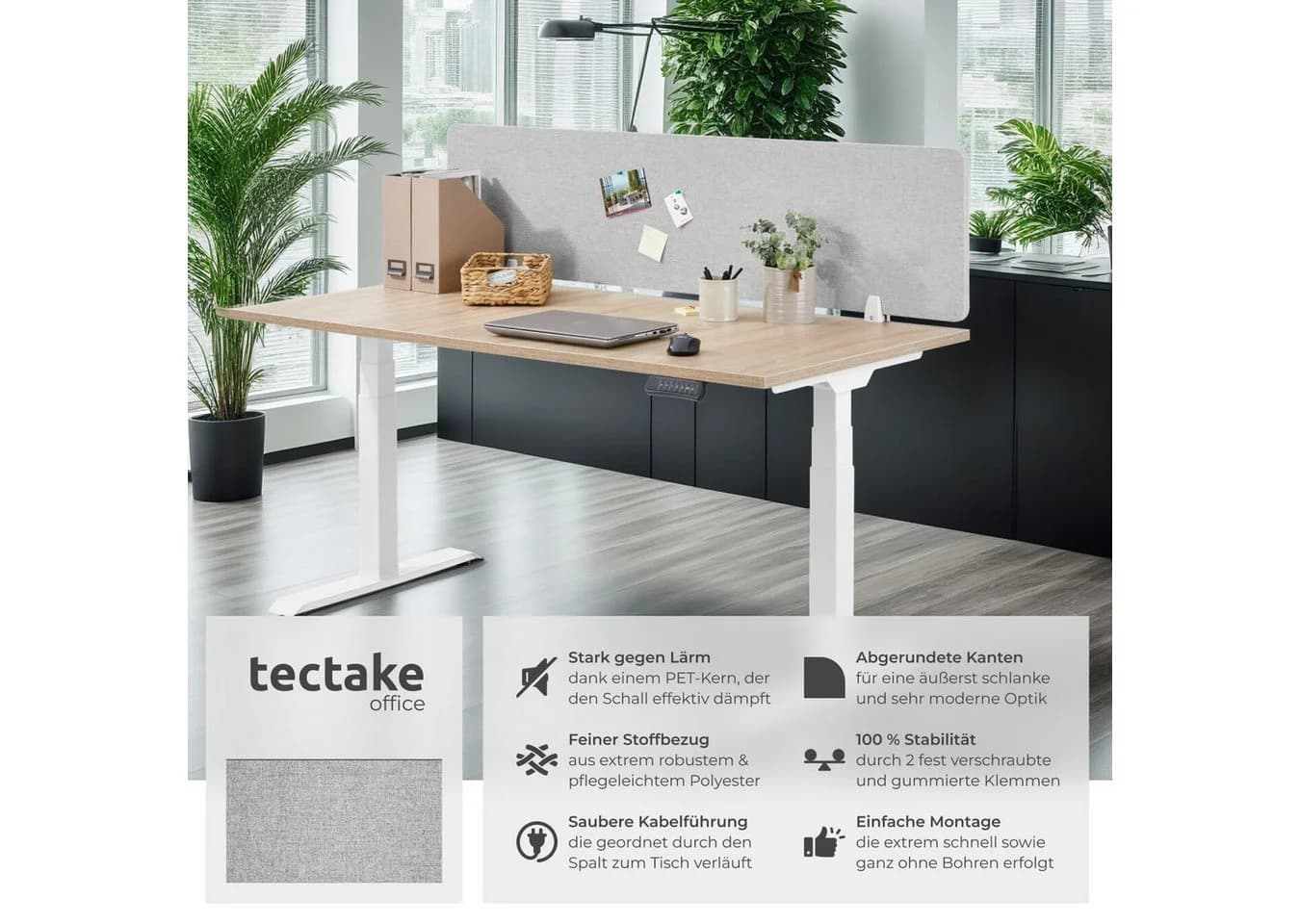 tectake Raumteiler Schreibtisch Trennwand Grau Akustik - Bild 2