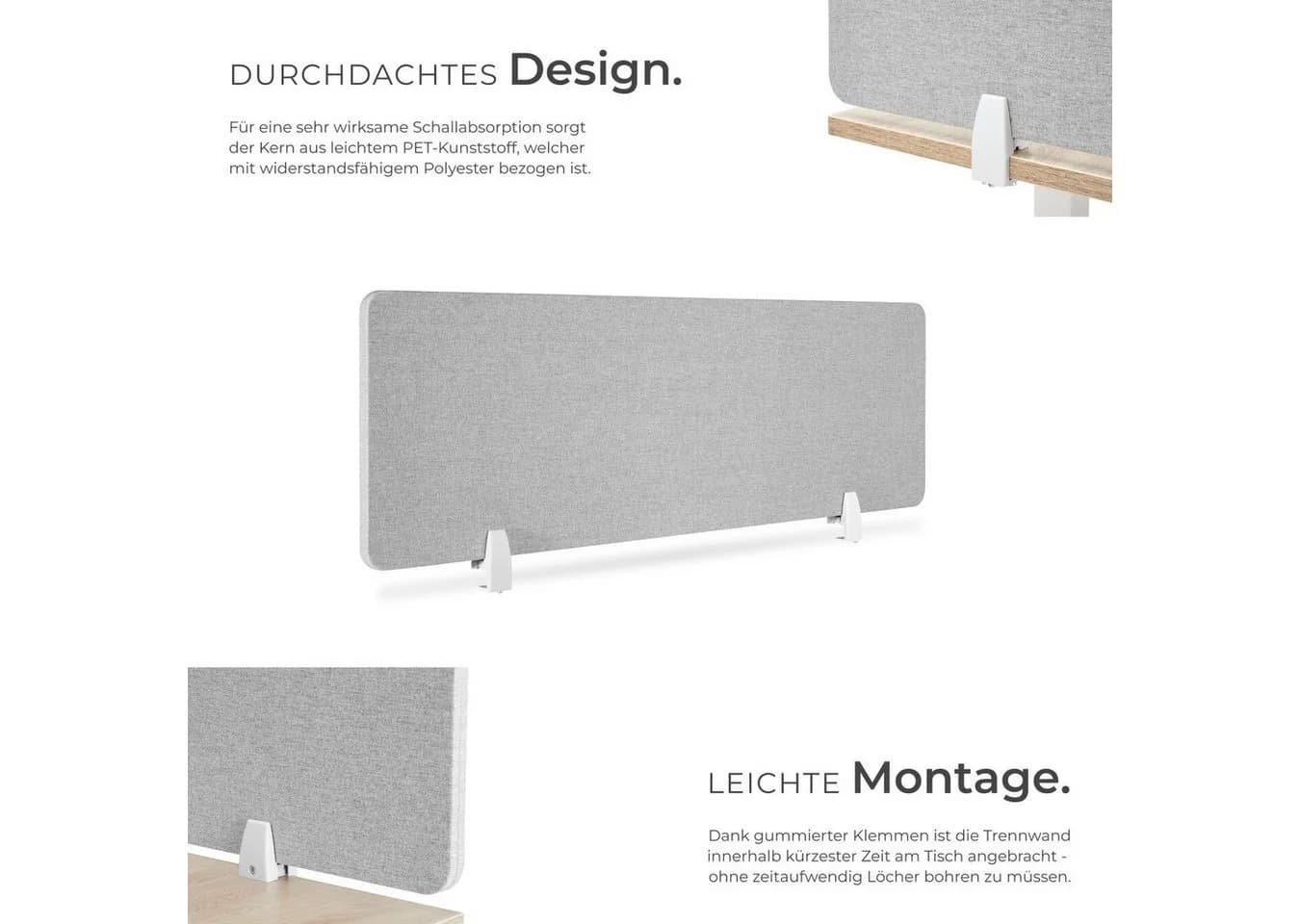 tectake Raumteiler Schreibtisch Trennwand Grau Akustik - Bild 5