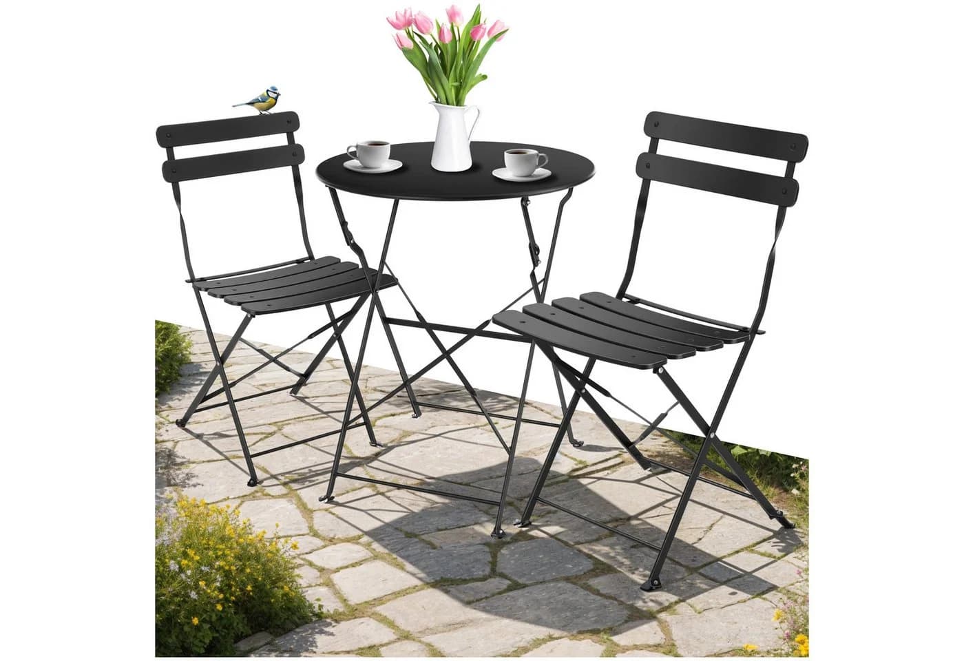 tectake Essgruppe Bistrotisch Set 3-tlg. Schwarz Pulverbeschichteter Stahl - Bild 3