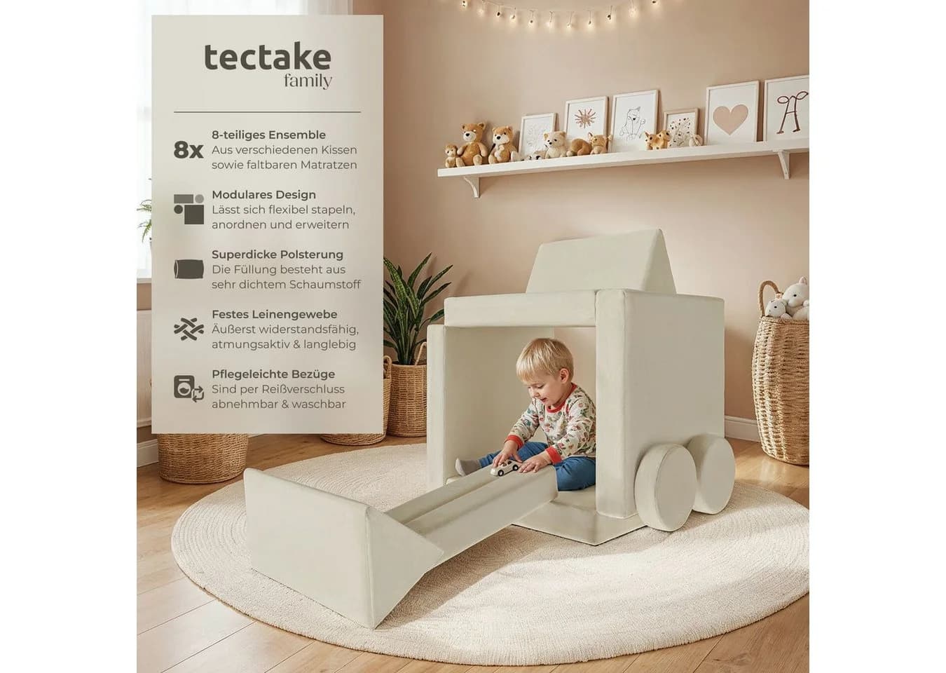 tectake Kindersofa Spielsofa Lilly 8-teilig Beige mit Schlaffunktion - Bild 2