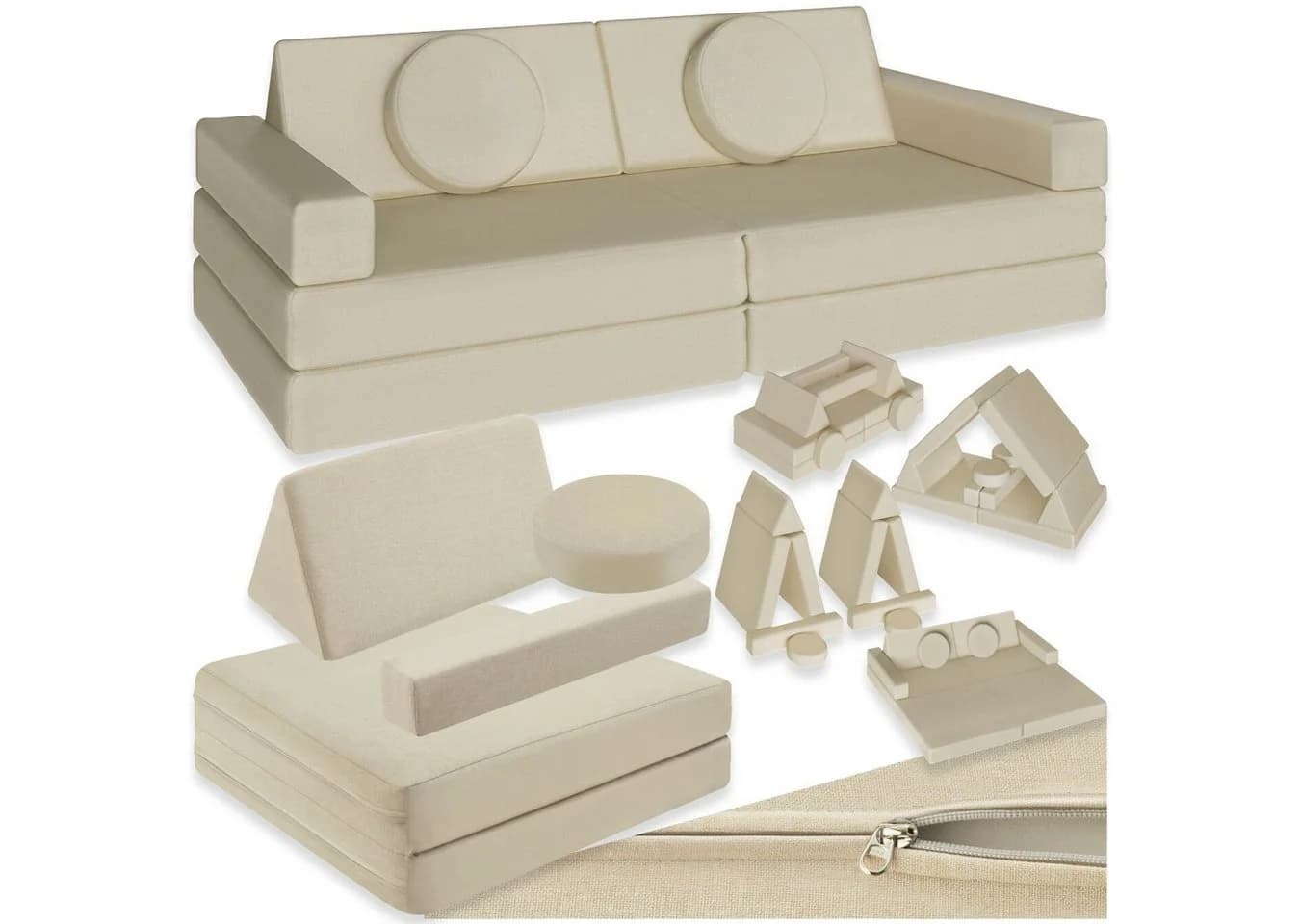 tectake Kindersofa Spielsofa Lilly 8-teilig Beige mit Schlaffunktion - Bild 3