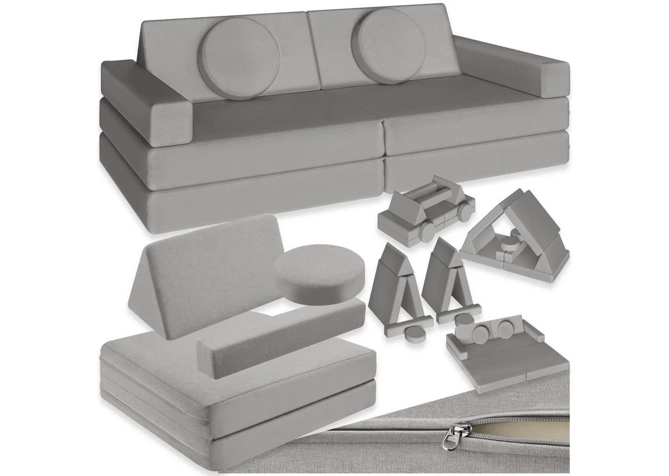 tectake Kindersofa Spielsofa Lilly 8-teilig Grau Leinenbezug - Bild 3