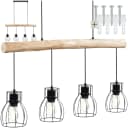 tectake Pendelleuchte Woody Industrial-Style 4x E27 Holz Stahl Bild 1
