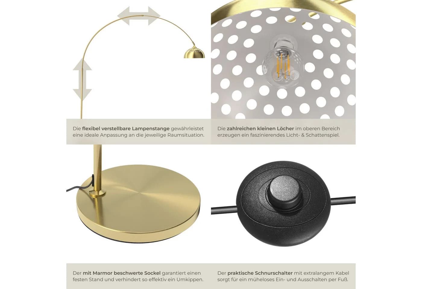tectake Bogenleuchte Arcus Gold Verstellbar Retro Design - Bild 5