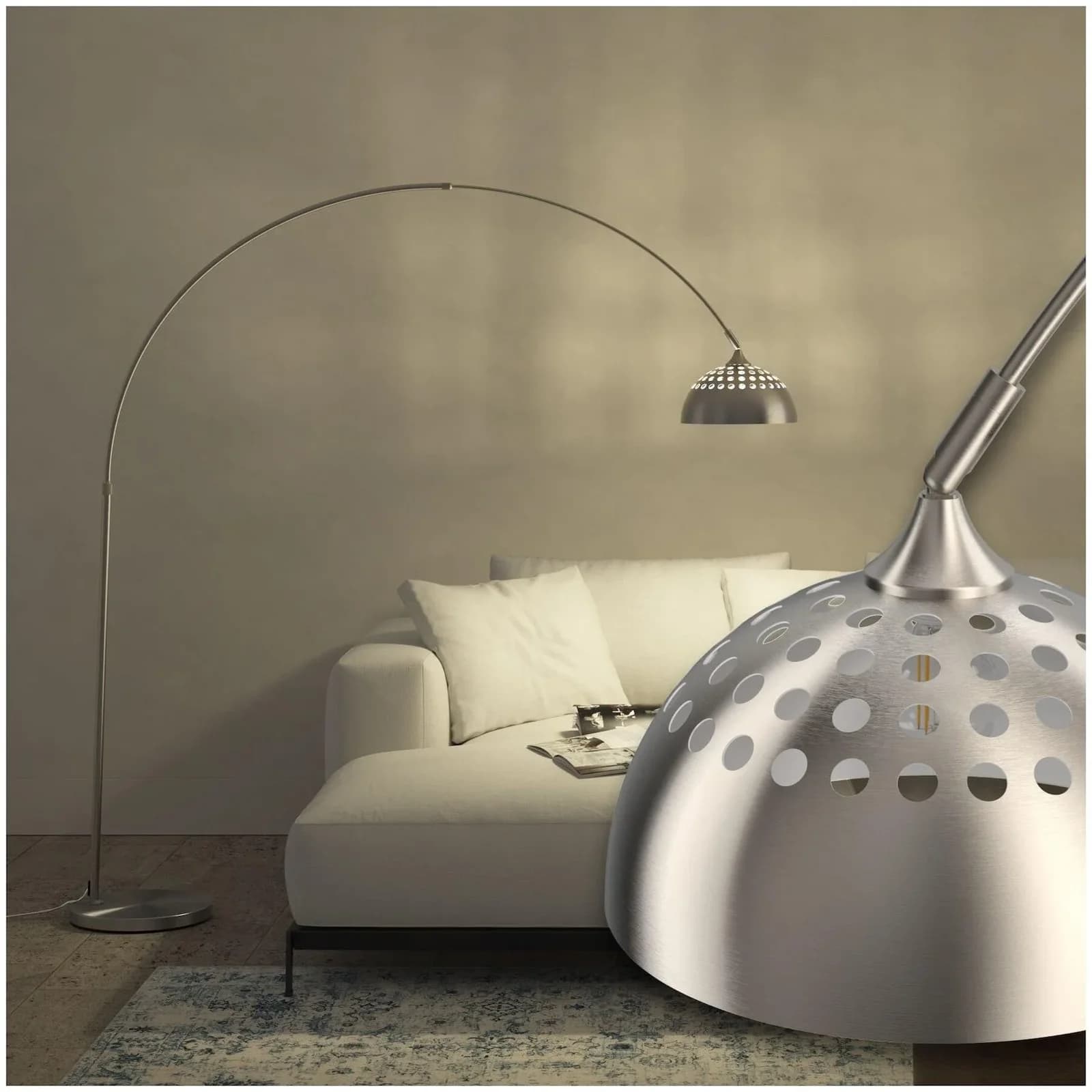 tectake Stehlampe Bogenleuchte LED Verstellbar Retro Nickel Matt