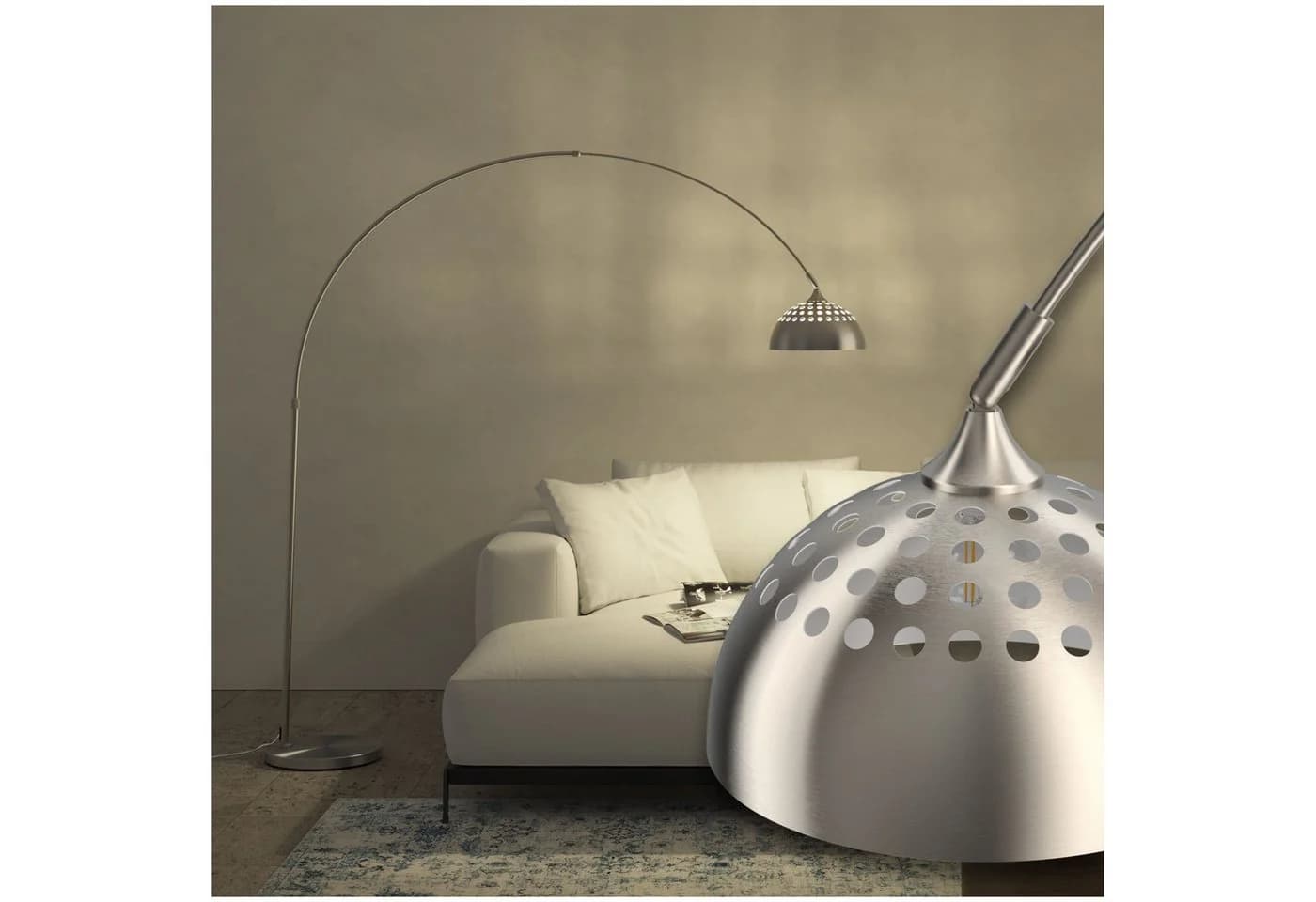 tectake Stehlampe Bogenleuchte LED Verstellbar Retro Nickel Matt - Bild 3