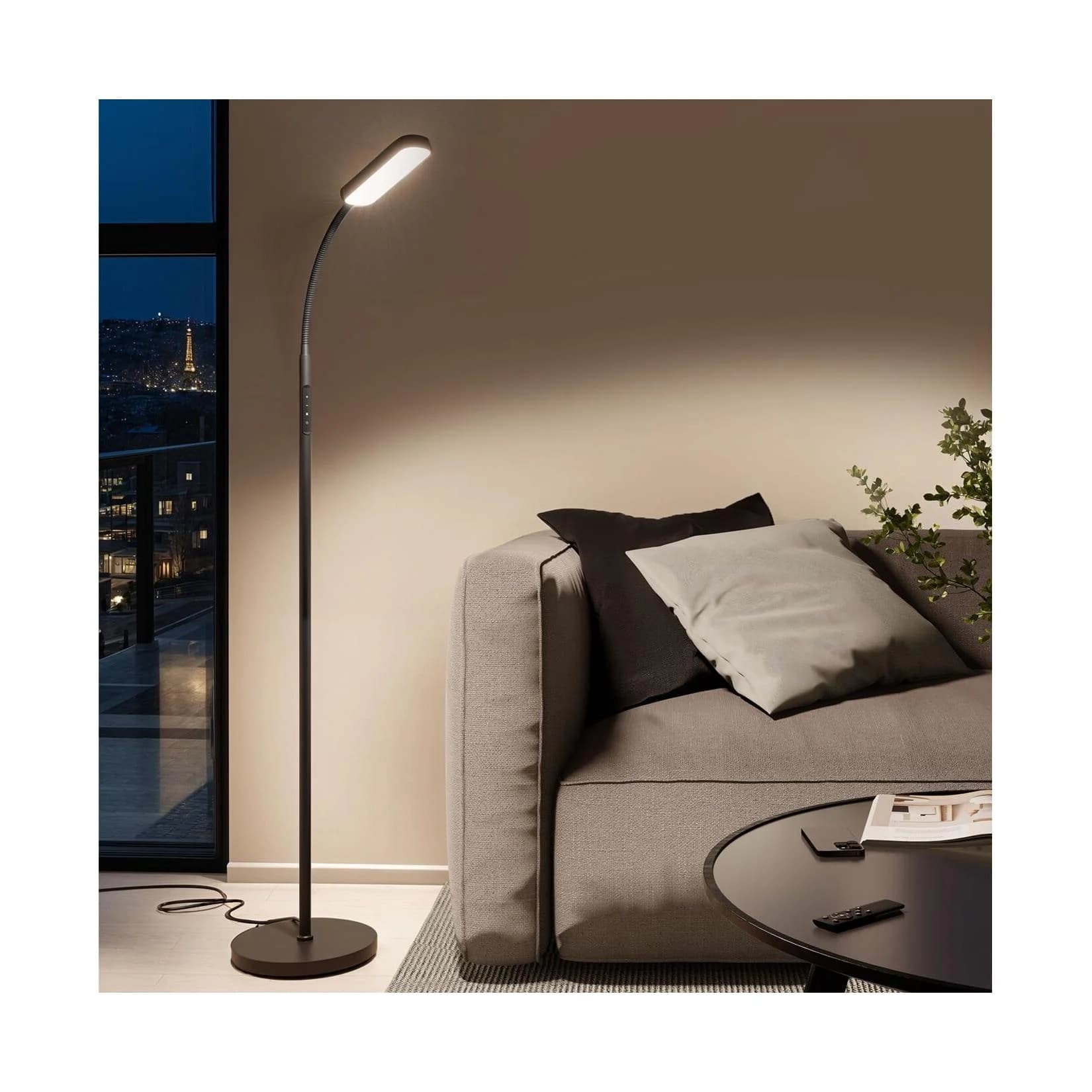 tectake Stehlampe Prisma LED Schwarz Dimmbar 5 Lichtmodi