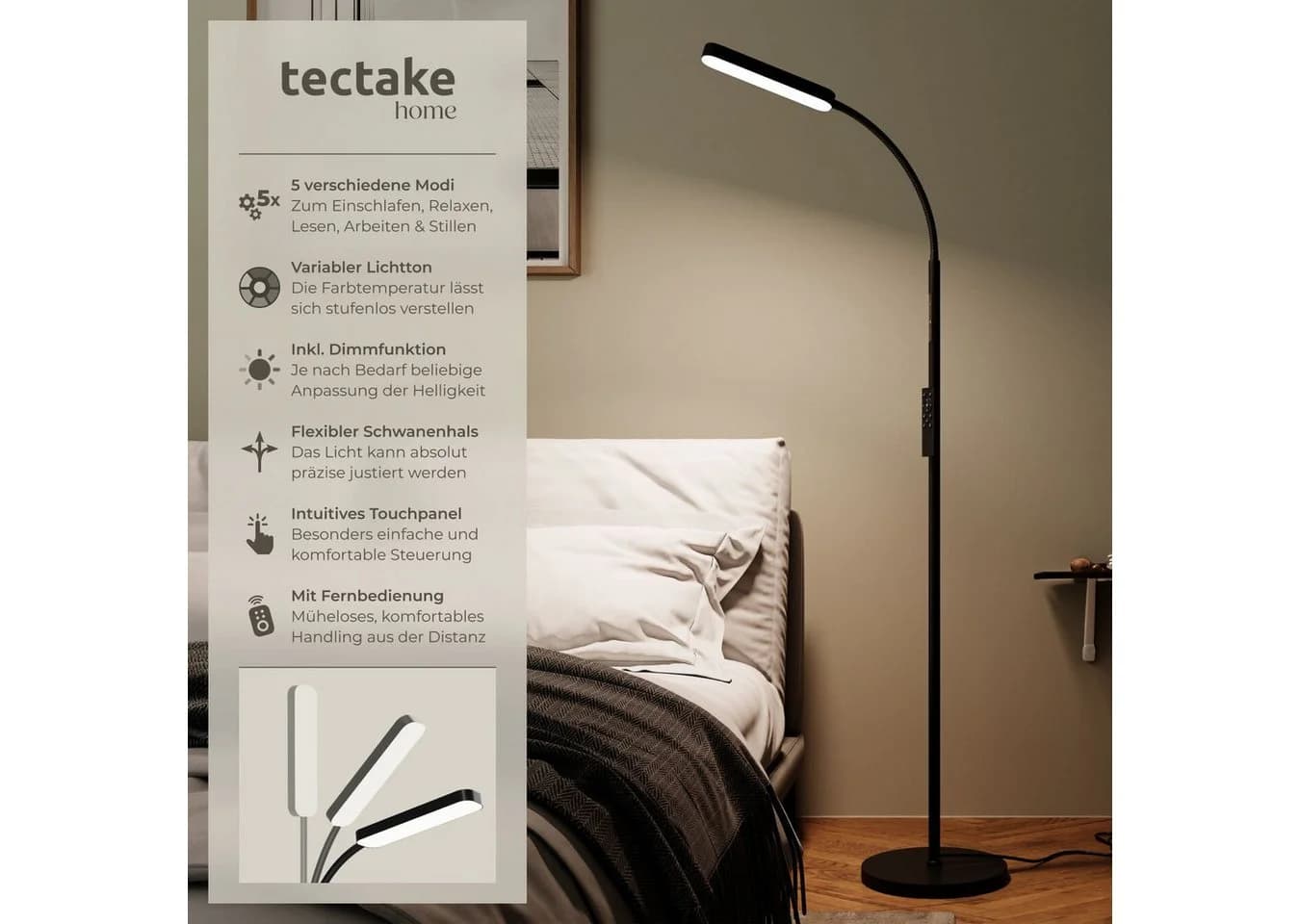 tectake Stehlampe Prisma LED Schwarz Dimmbar 5 Lichtmodi - Bild 2