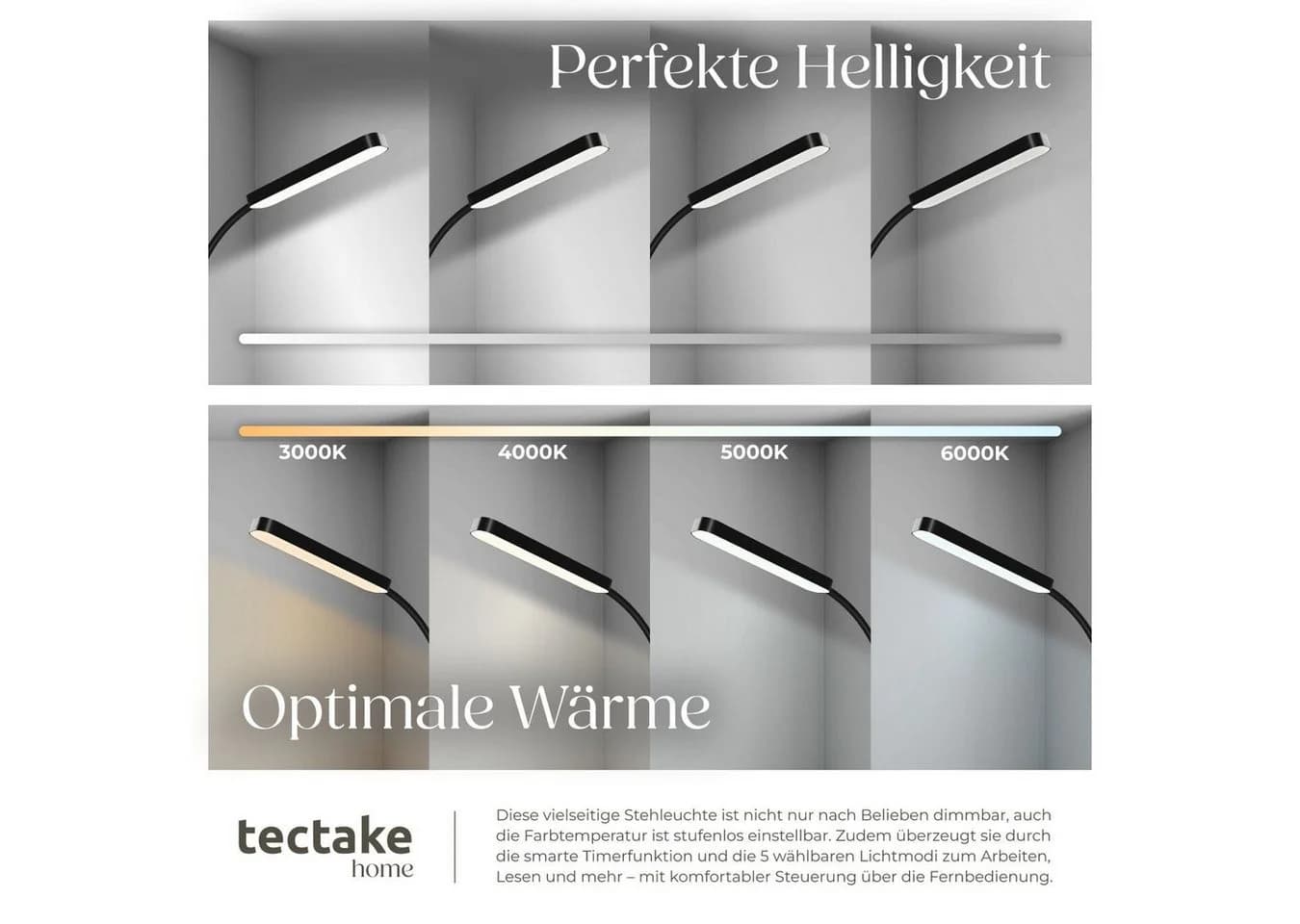 tectake Stehlampe Prisma LED Schwarz Dimmbar 5 Lichtmodi - Bild 5