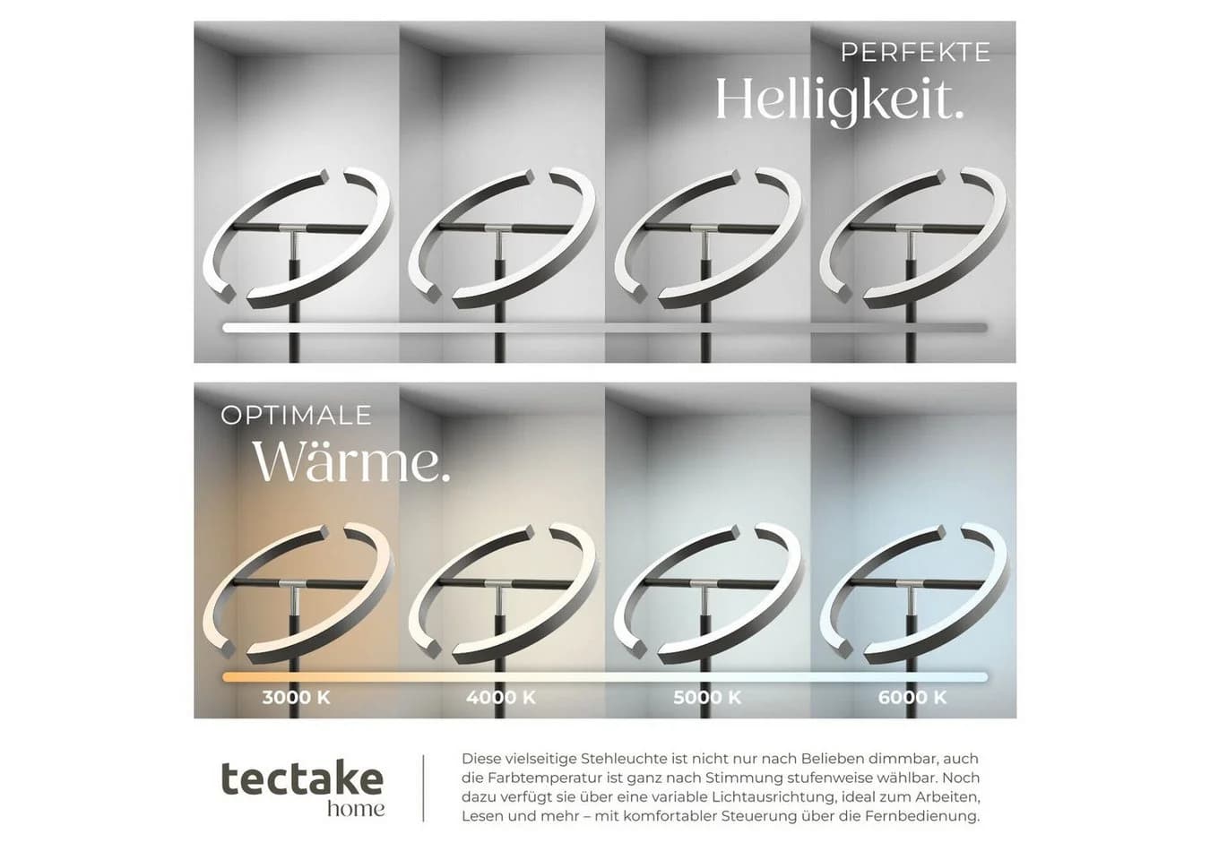 TECTAKE Stehlampe Deckenfluter LED Schwarz Modern mit Leselampe - Bild 5