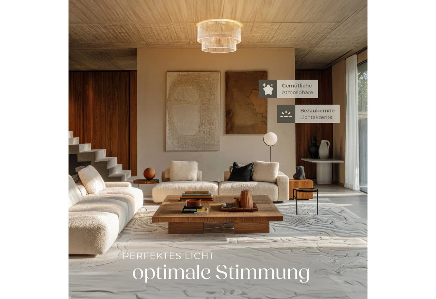 tectake Deckenleuchte Boho Jute-Lampe Lignea Lux Hängelampe - Bild 5