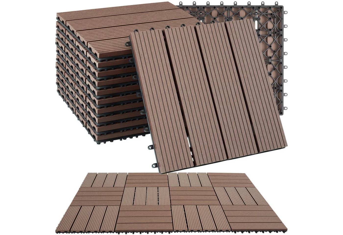 TECTAKE Terrassenfliesen 11er Set Klicksystem Braun WPC - Bild 2