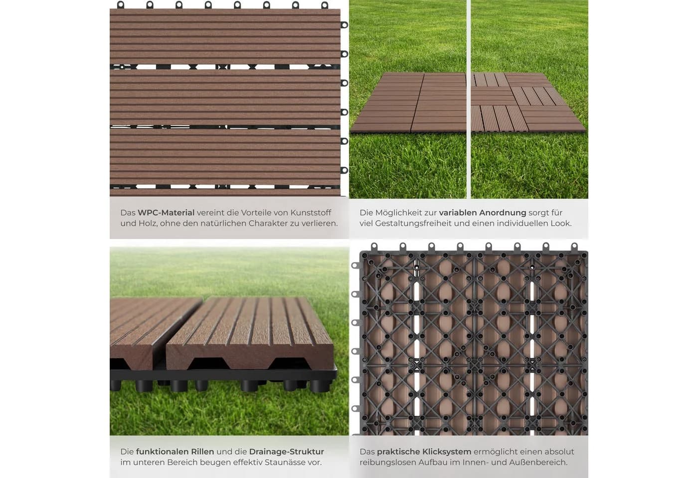 TECTAKE Terrassenfliesen 11er Set Klicksystem Braun WPC - Bild 4