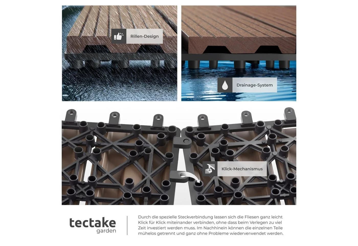 TECTAKE Terrassenfliesen 11er Set Klicksystem Braun WPC - Bild 5