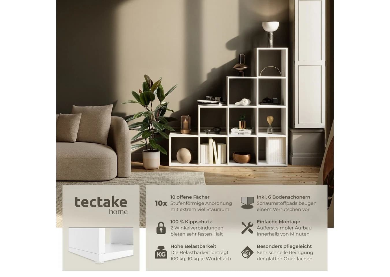 TECTAKE Bücherregal Talisa 10 Fächer Würfeldesign
