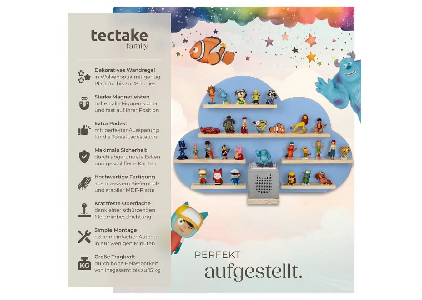 tectake Wandregal MyLittleStory Cloud für Tonies mit Magnetstreifen - Bild 2