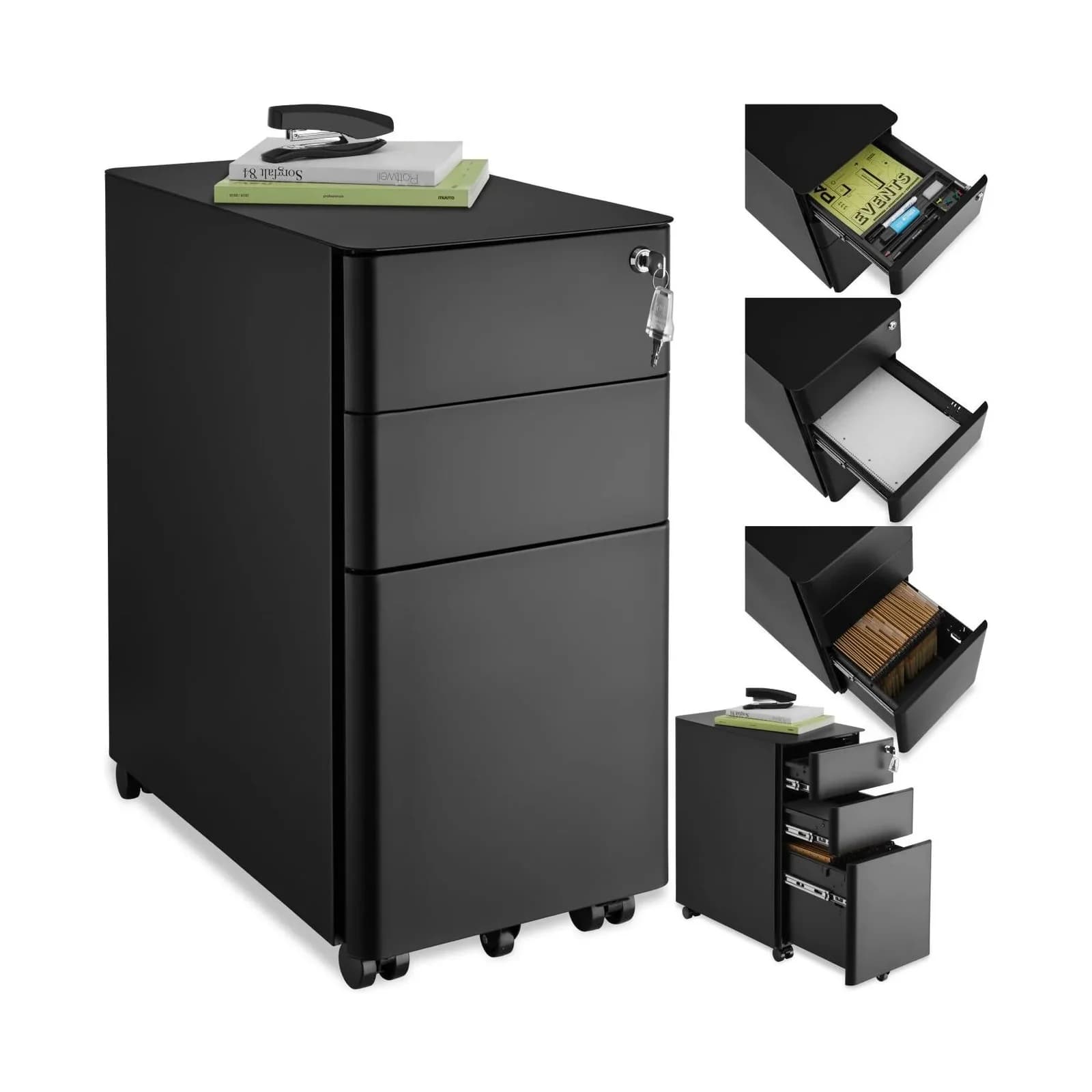 tectake Aktenrollschrank Stahl Weiß mit Einsatz