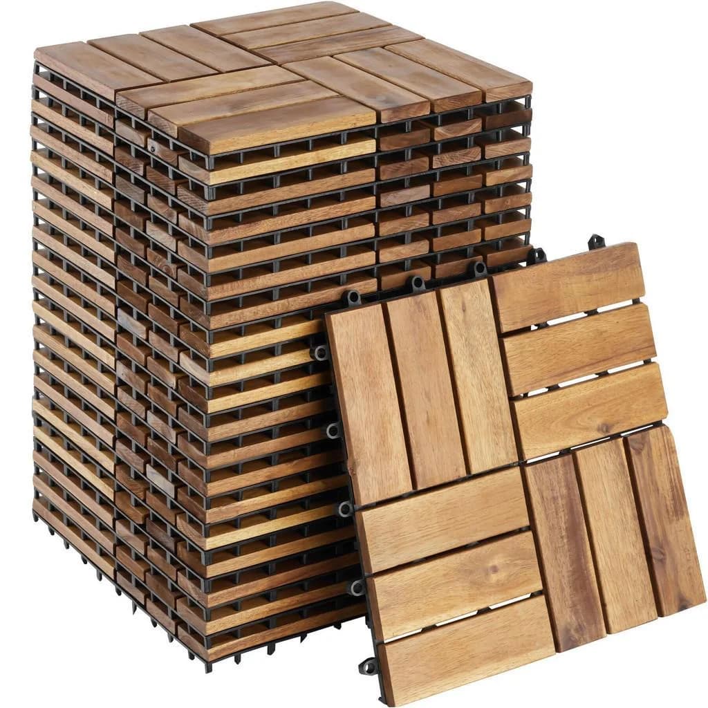 tectake Terrassenfliesen Tabula 20er Set Akazienholz Braun Klicksystem