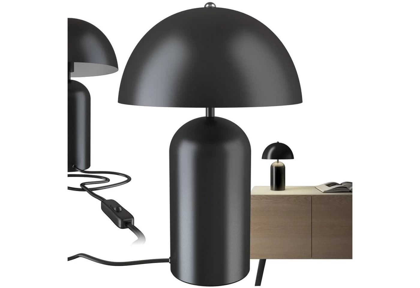 tectake Retro-Tischlampe Altea Schwarz Pilzdesign - Bild 3
