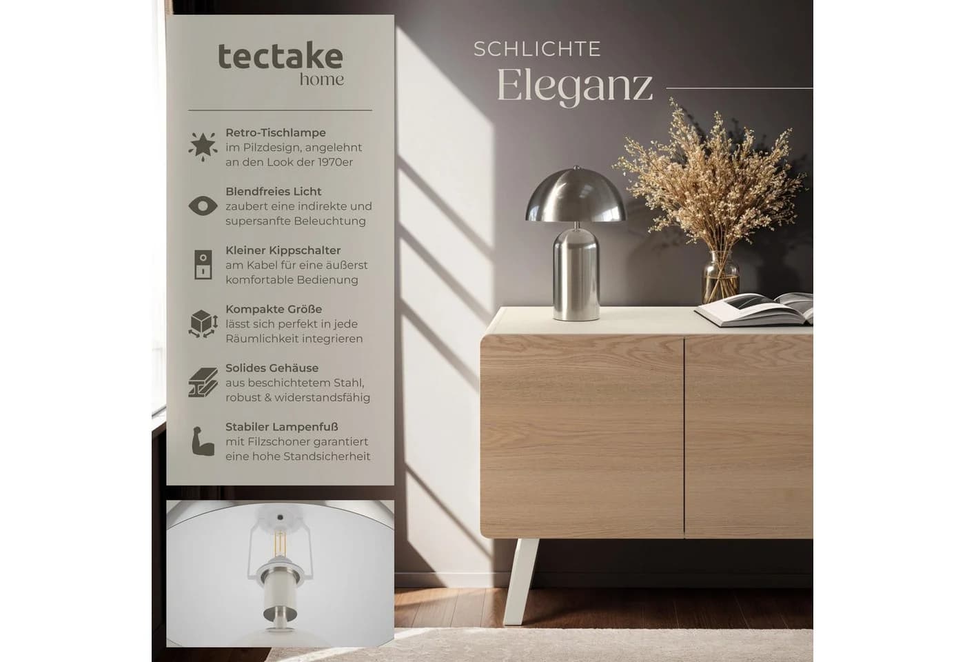 TECTAKE Schreibtischlampe Retro Pilzdesign Silber Matt - Bild 2