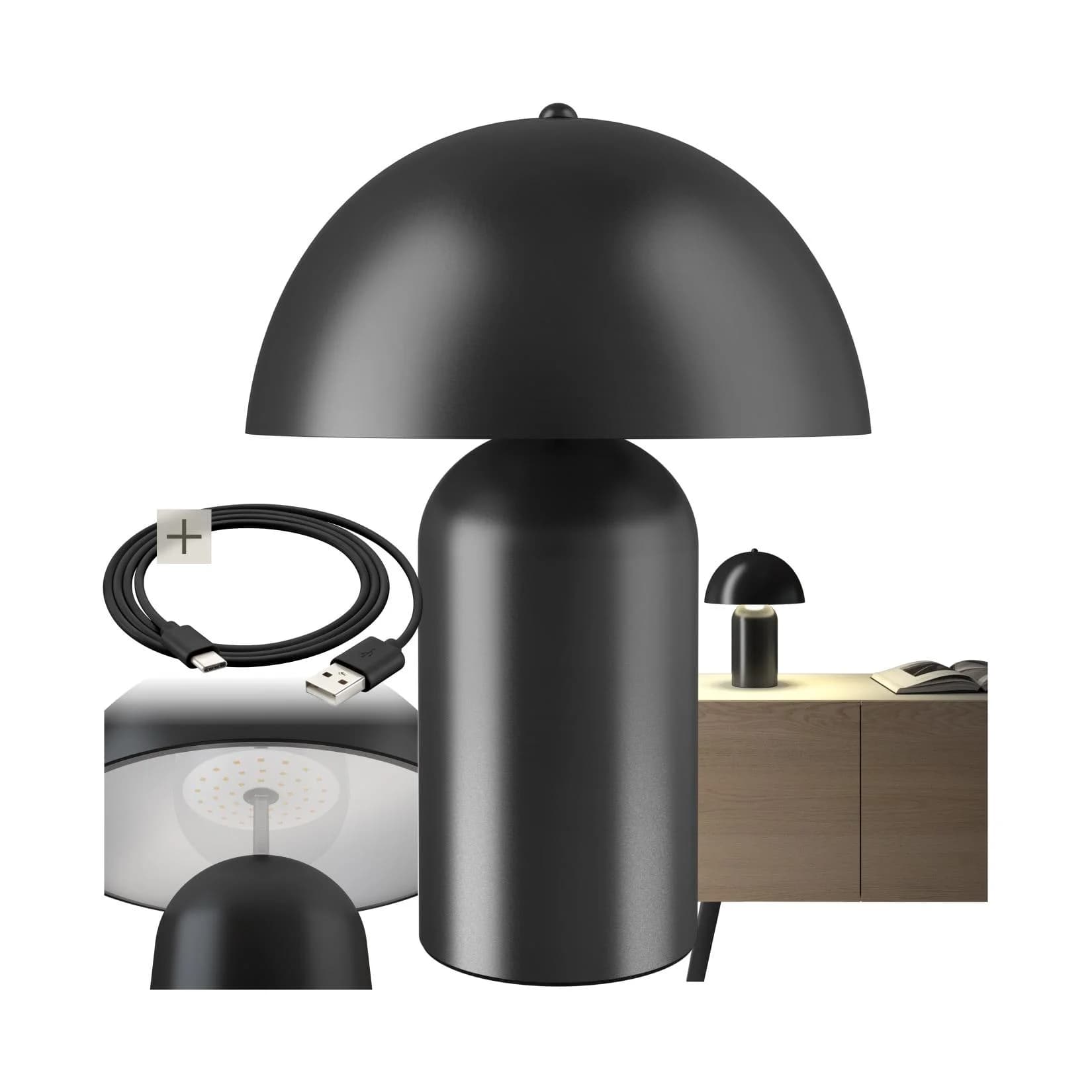 tectake Schreibtischlampe Akku Retro Pilzdesign Schwarz