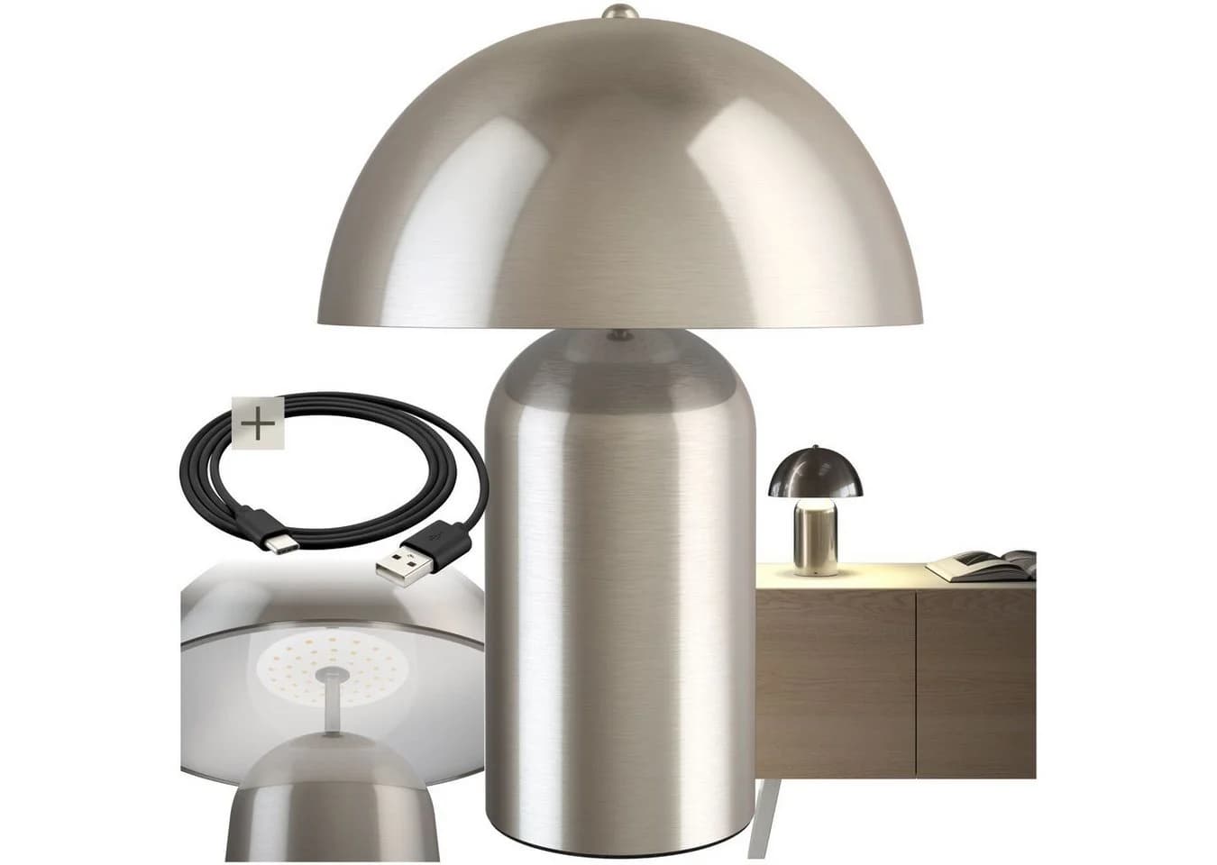 tectake Schreibtischlampe Akku Dimmbar Retro Pilzdesign Silber - Bild 3