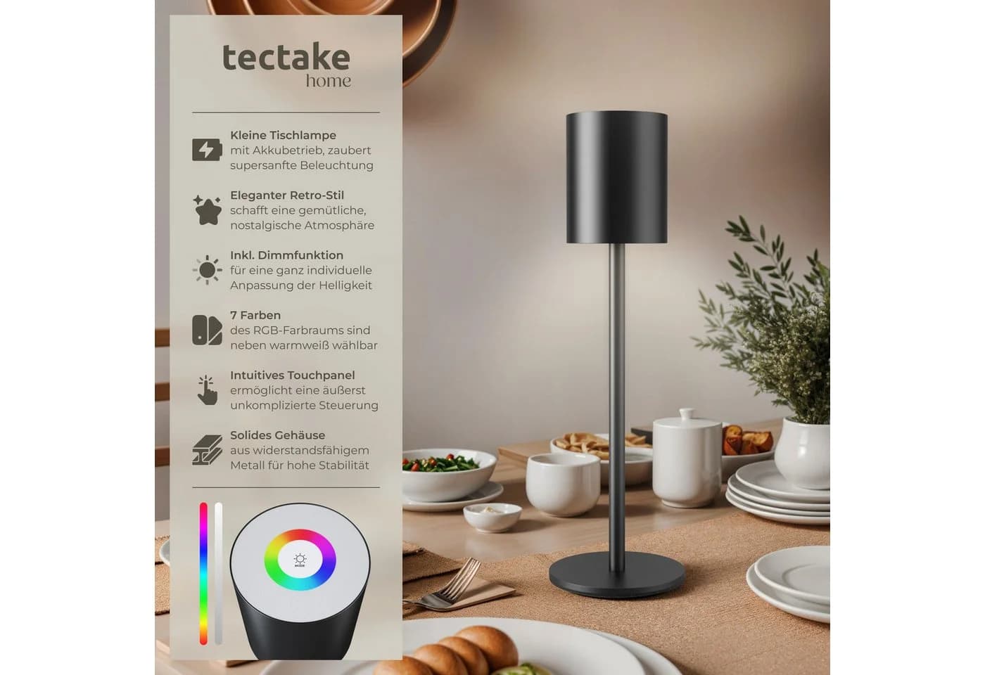 tectake Schreibtischlampe Akku-Tischlampe Dimmbar Warmweiß Retro