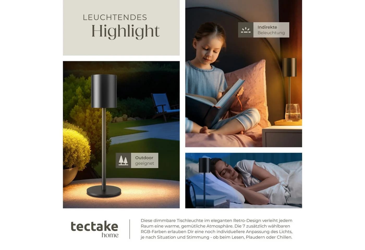 tectake Schreibtischlampe Akku-Tischlampe Dimmbar Warmweiß Retro - Bild 5
