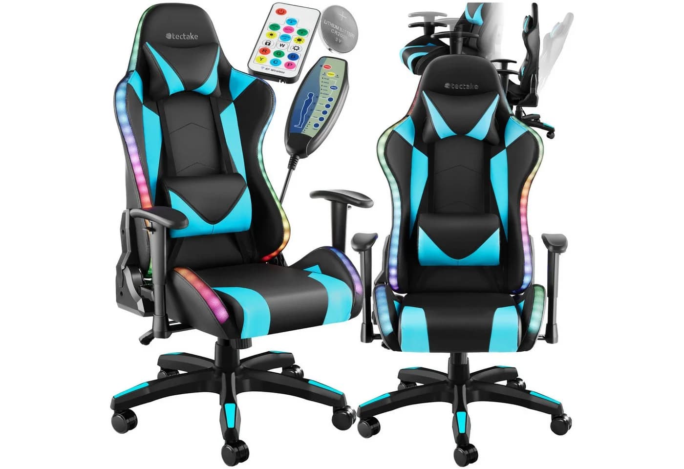 tectake Gaming-Stuhl Tartaros Schwarz/Blau mit LED & Massage - Bild 3