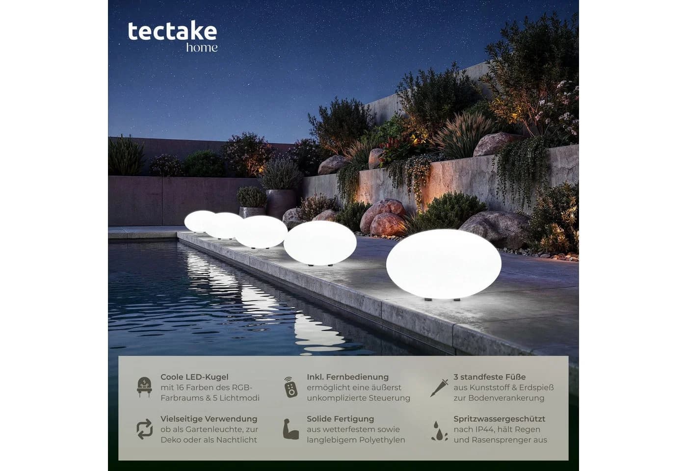 tectake LED Gartenleuchte Kugelleuchte Luminous Eye Bunt mit Fernbedienung - Bild 2