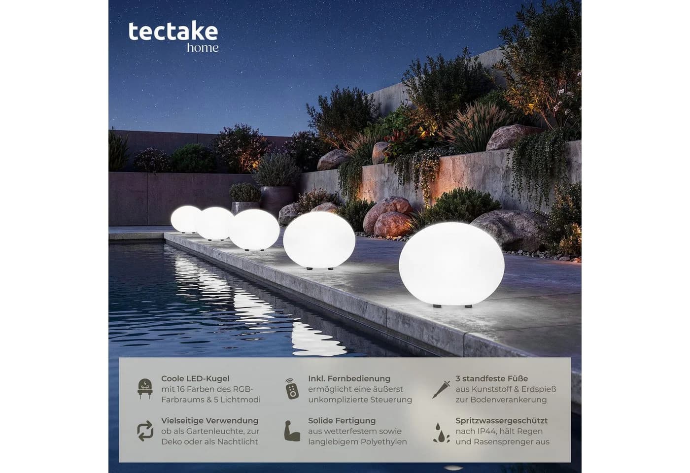 tectake Kugelleuchte LED 12W mit Fernbedienung und Erdspieß - Bild 2