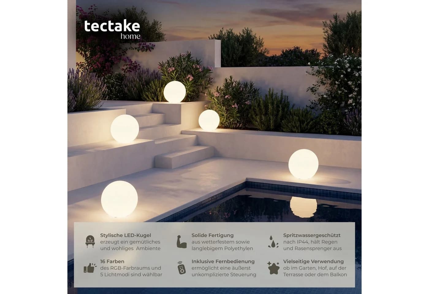 tectake® Kugelleuchte mit LED-Beleuchtung, 12 W, inklusive Erdspieß - Bild 2
